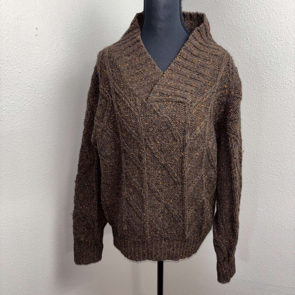 Vtg Calvin Klein Knit Sweater‎ Women's Medium Brown Multi Wool Mock Neck Retro
